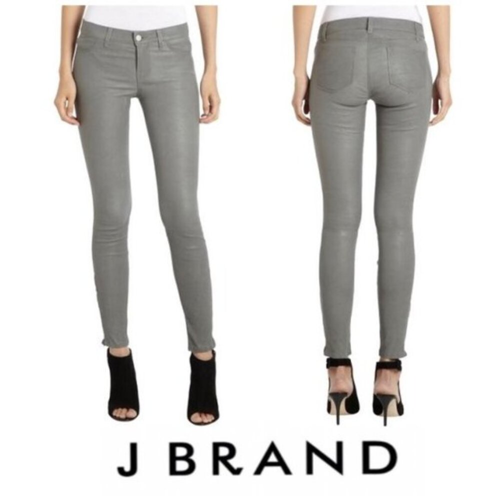 RARE J Brand Green/Grey Lamb Leather Ankle Zipper Mid Rise Jeans